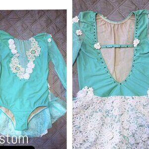 Custom Lyrical Dance Costume-Mint Leotard with Lace Skirt